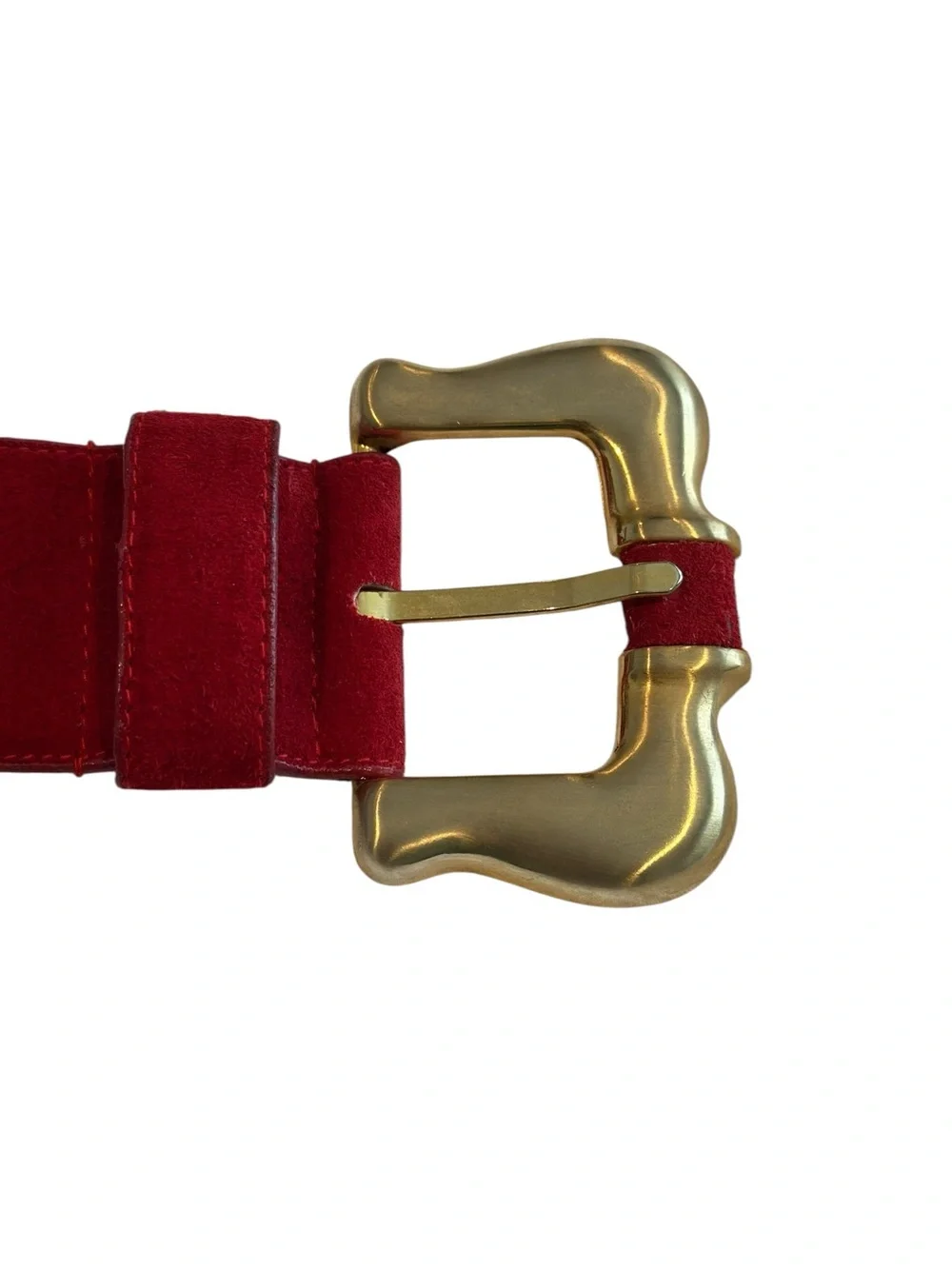 Vintage Red Suede Wide Belt with Gold Buckle